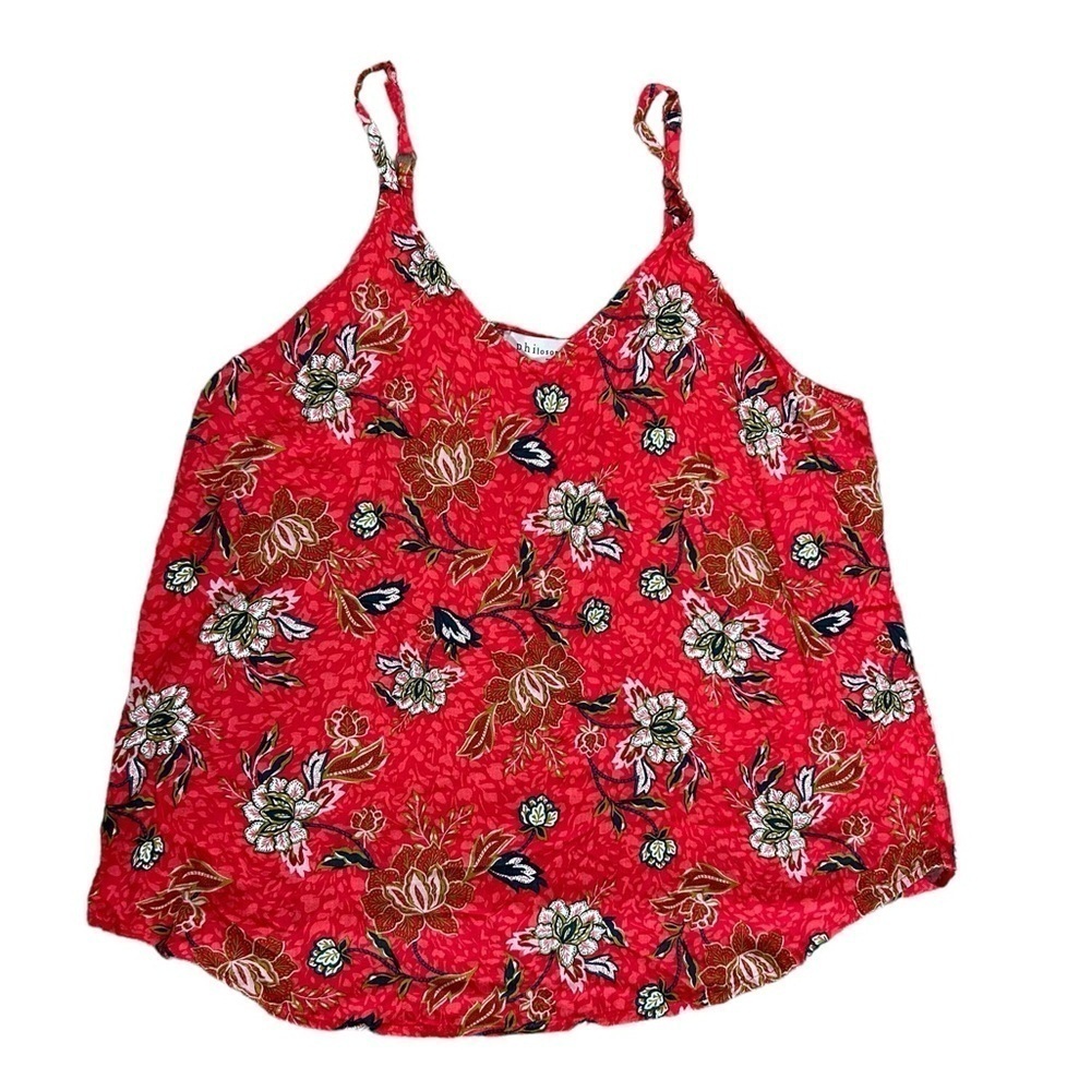 ♥️Philosophy Women’s Red Floral Print V-Neck Adjustable Strap Tank Blouse Sz XL